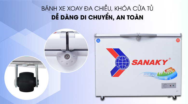 Tủ đông Kangaroo KG388C2 với nhiều tiện ích nổi bật như: khóa an toàn, bánh xe đẩy Tủ đông Kangaroo KG388C2 với nhiều tiện ích nổi bật như: khóa an toàn, bánh xe đẩy