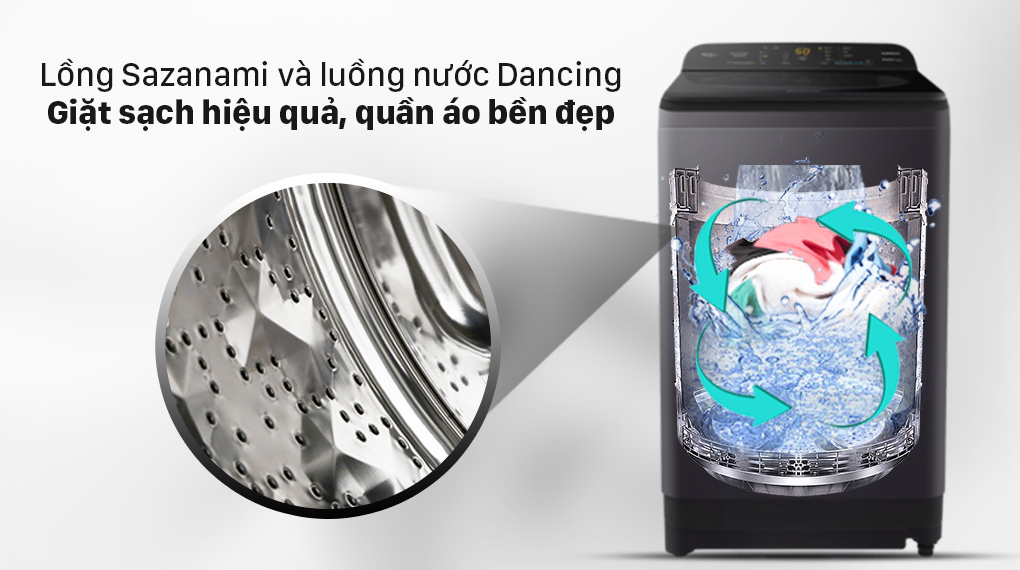 Máy giặt Panasonic 10 Kg NA-F100A9BRV - Lồng giặt Sazanami với luồng nước Dancing Water Flow Máy giặt Panasonic 10 Kg NA-F100A9BRV - Lồng giặt Sazanami với luồng nước Dancing Water Flow