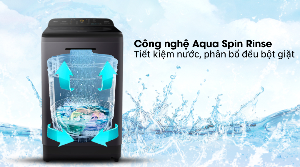 Máy giặt Panasonic 10 Kg NA-F100A9BRV - Công nghệ xả nước Aqua Spin Rinse giúp quần áo thấm đều nước và chất giặt xả Máy giặt Panasonic 10 Kg NA-F100A9BRV - Công nghệ xả nước Aqua Spin Rinse giúp quần áo thấm đều nước và chất giặt xả