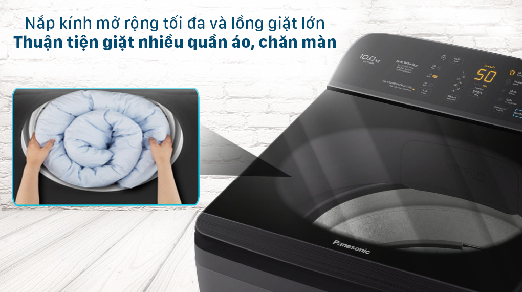 Máy giặt Panasonic 10 Kg NA-F100A9BRV - Nắp máy kính cường lực bền bỉ và lồng giặt cỡ lớn thuận tiện giặt đồ kích thước lớn Máy giặt Panasonic 10 Kg NA-F100A9BRV - Nắp máy kính cường lực bền bỉ và lồng giặt cỡ lớn thuận tiện giặt đồ kích thước lớn