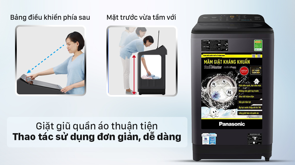 Máy giặt Panasonic 10 Kg NA-F100A9BRV - Mặt trước vừa tầm với dễ dàng lấy quần áo sau mỗi lần giặt với bảng điều khiển phía sau thao tác thuận tiện hơn Máy giặt Panasonic 10 Kg NA-F100A9BRV - Mặt trước vừa tầm với dễ dàng lấy quần áo sau mỗi lần giặt với bảng điều khiển phía sau thao tác thuận tiện hơn
