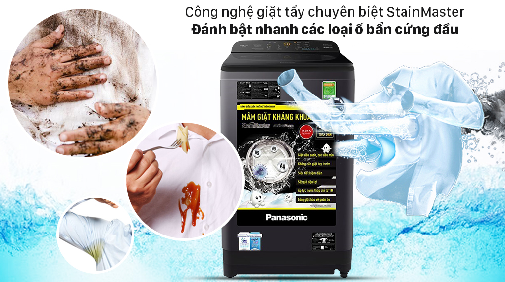 Máy giặt Panasonic 10 Kg NA-F100A9BRV - Đánh bật nhanh vết bẩn khó giặt nhờ công nghệ giặt tẩy vết bẩn chuyên biệt StainMaster Máy giặt Panasonic 10 Kg NA-F100A9BRV - Đánh bật nhanh vết bẩn khó giặt nhờ công nghệ giặt tẩy vết bẩn chuyên biệt StainMaster