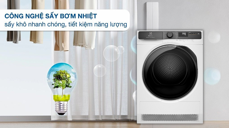 Máy sấy bơm nhiệt ELECTROLUX 8 kg EDH803J5WC - Công nghệ bơm nhiệt tiết kiệm đến 60% điện năng