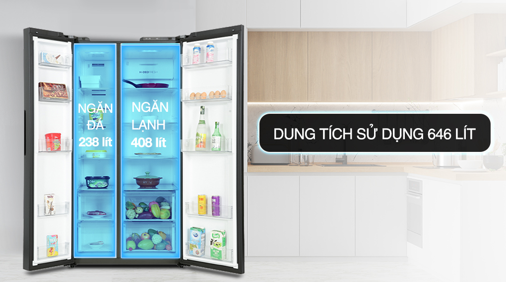 Tủ lạnh Aqua Inverter 646 lít AQR-S682XA(SLB) - Dung tích sử dụng Tủ lạnh Aqua Inverter 646 lít AQR-S682XA(SLB) - Dung tích sử dụng
