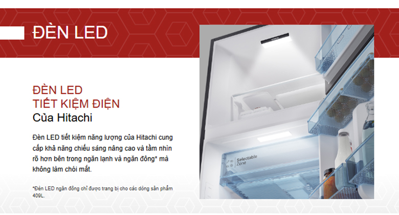 Tủ lạnh Hitachi Inverter 344 lít HRTN6379SGBKVN - Đèn LED tiết kiệm năng lượng