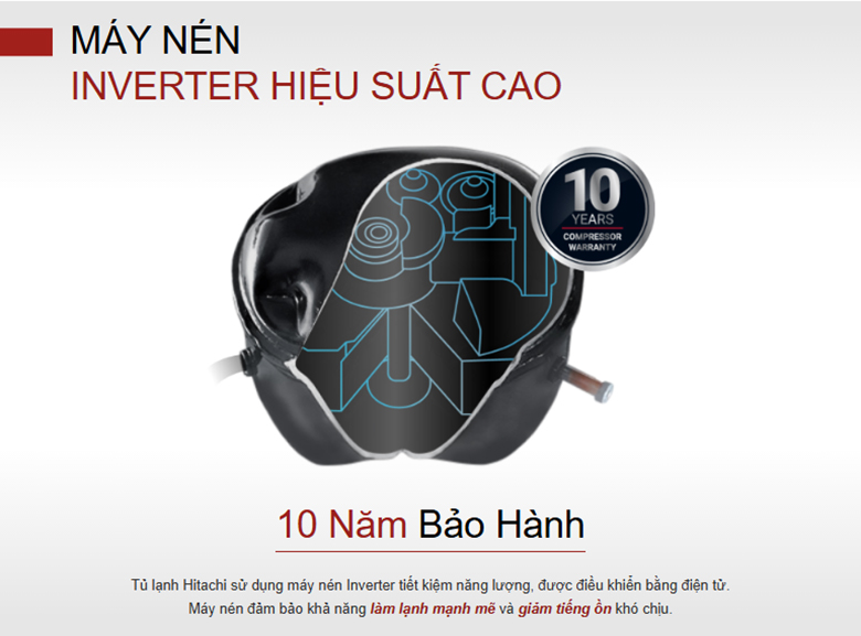 Tủ lạnh Hitachi Inverter 344 lít HRTN6379SUVN - Công nghệ Inverter tiết kiệm năng lượng