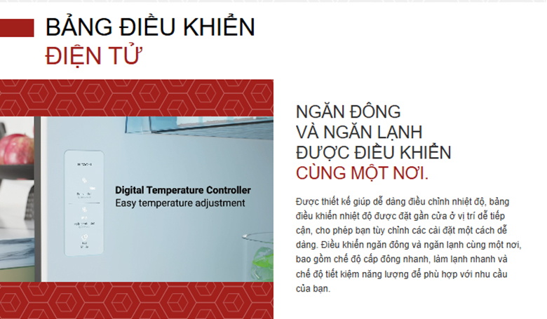 Tủ lạnh Hitachi Inverter 344 lít HRTN6379SUVN - Bảng điều khiển điện tử