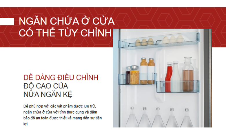 Tủ lạnh Hitachi Inverter 344 lít HRTN6379SUVN - Các khay linh hoạt thay đổi vị trí