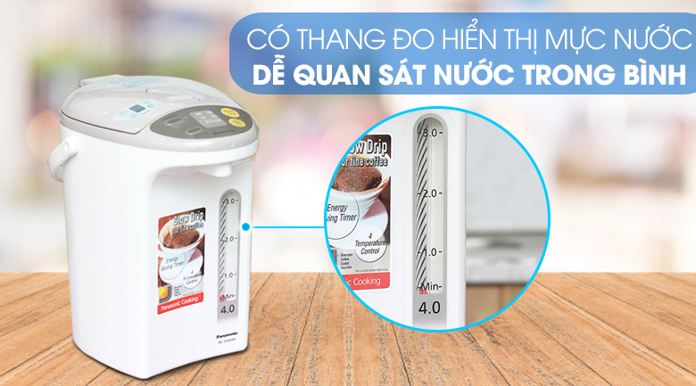 Bình thủy điện Panasonic NC-EG4000CSY 4 lít - Thang đo nước Bình thủy điện Panasonic NC-EG4000CSY 4 lít - Thang đo nước