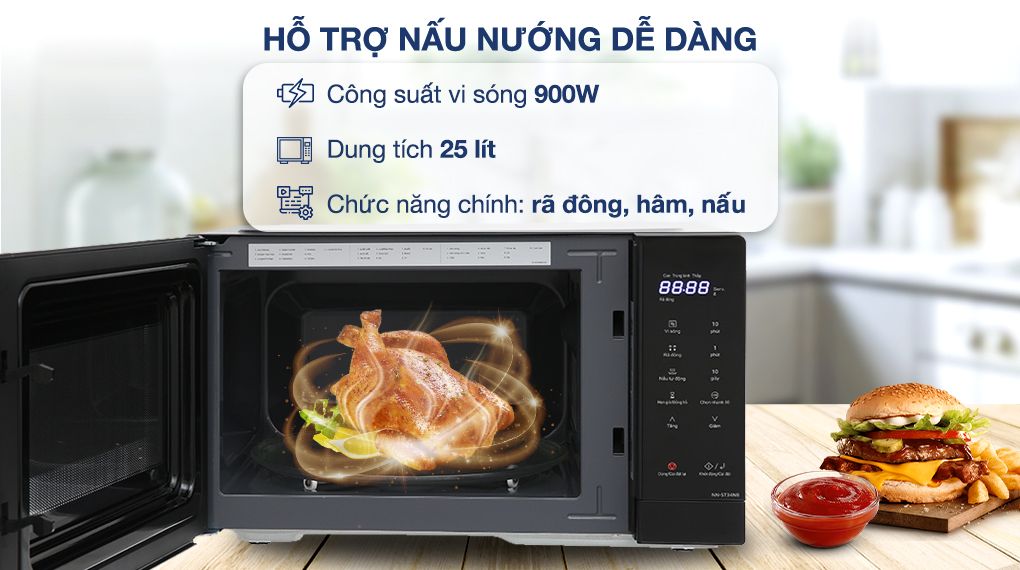 Lò vi sóng Panasonic NN-ST34NBYUE 25 lít - Hỗ trợ nấu nướng Lò vi sóng Panasonic NN-ST34NBYUE 25 lít - Hỗ trợ nấu nướng