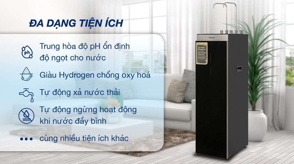 Máy lọc nước RO nóng nguội lạnh Hydrogen Kangaroo KG12A6 12 lõi - Tiện ích Máy lọc nước RO nóng nguội lạnh Hydrogen Kangaroo KG12A6 12 lõi - Tiện ích