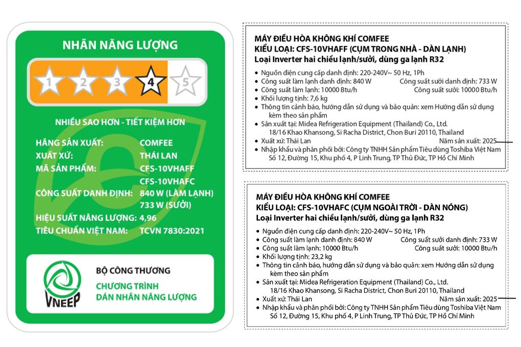 Máy lạnh 2 chiều Comfee Inverter 1 HP CFS-10VHAFF Máy lạnh 2 chiều Comfee Inverter 1 HP CFS-10VHAFF