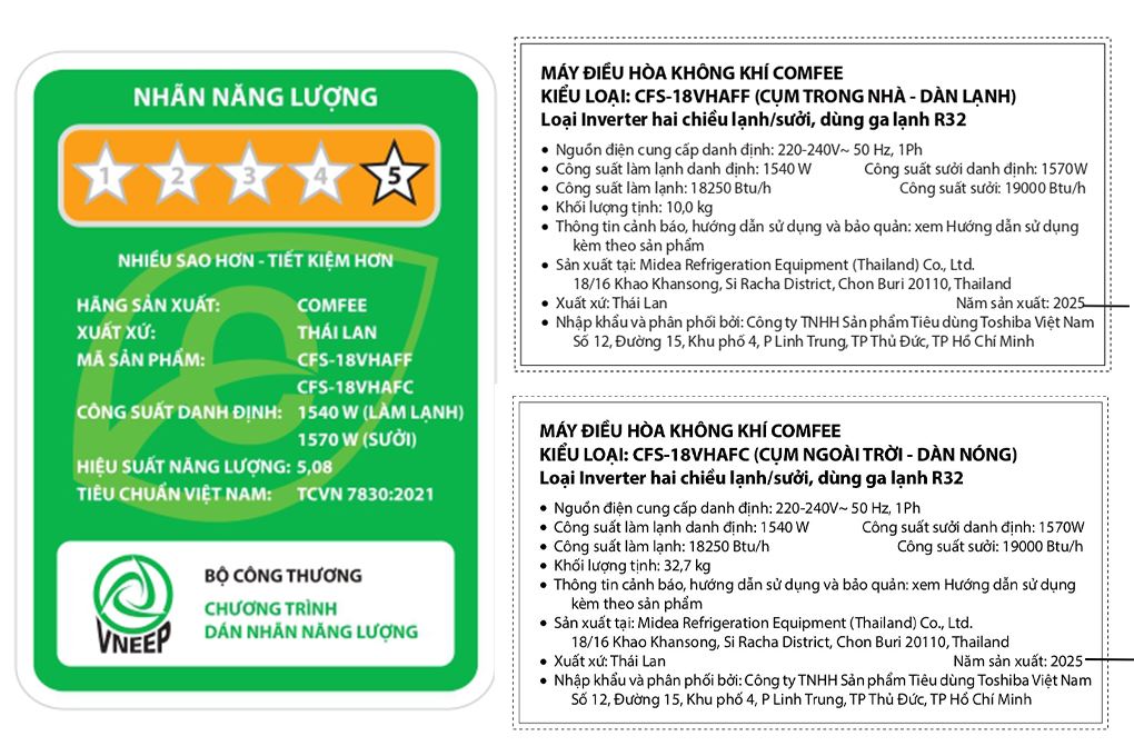 Máy lạnh 2 chiều Comfee Inverter 2 HP CFS-18VHAFF Máy lạnh 2 chiều Comfee Inverter 2 HP CFS-18VHAFF