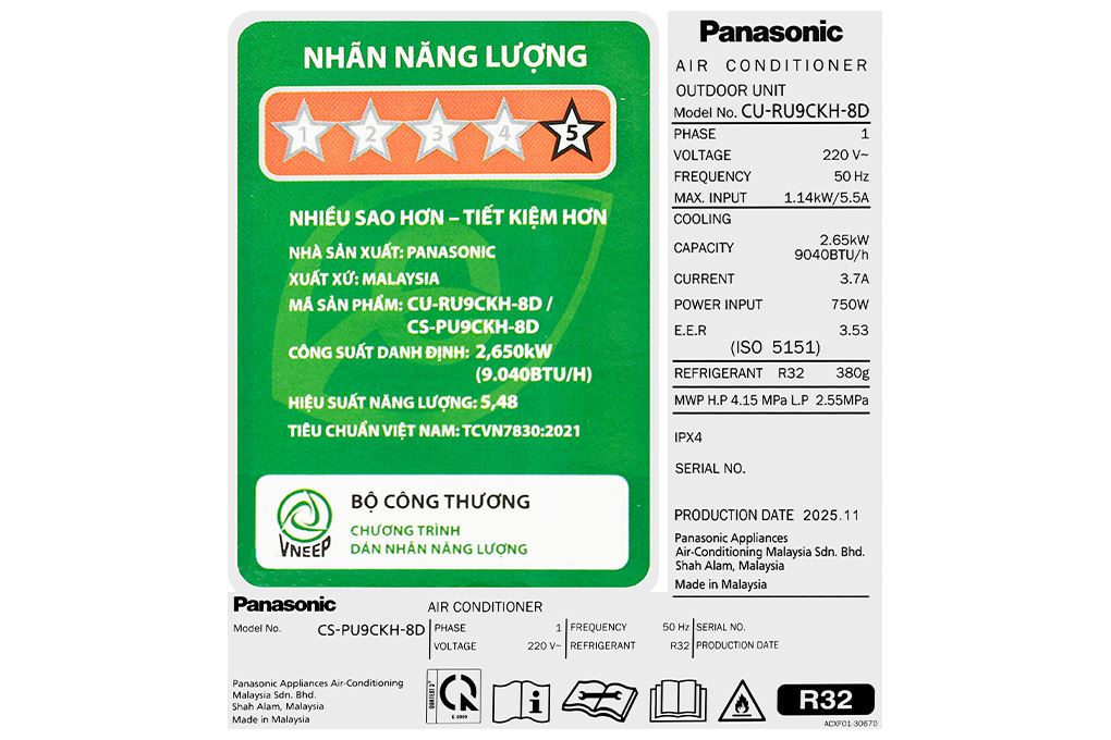 Điều hòa Panasonic Inverter 9040 BTU CU/CS-PU9CKH-8D Điều hòa Panasonic Inverter 9040 BTU CU/CS-PU9CKH-8D