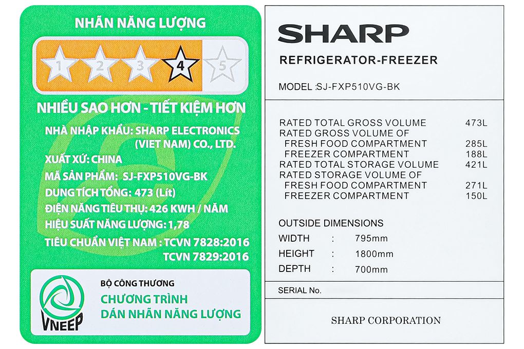 Tủ lạnh Sharp Inverter Multi Door 421 lít SJ-FXP510VG-BK Tủ lạnh Sharp Inverter Multi Door 421 lít SJ-FXP510VG-BK