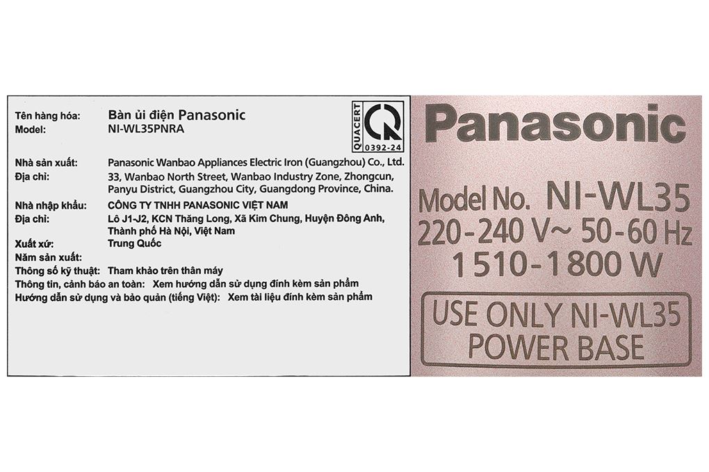 Bàn ủi hơi nước Panasonic NI-WL35PNRA 1800W Bàn ủi hơi nước Panasonic NI-WL35PNRA 1800W