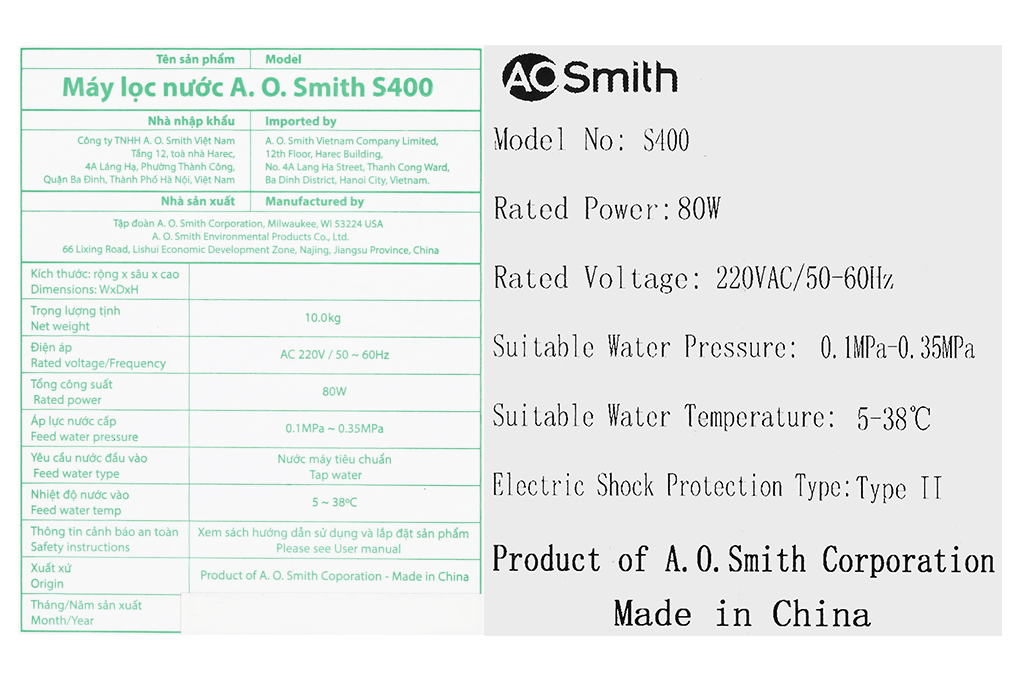 Máy lọc nước RO AOSmith 3 lõi S400 Máy lọc nước RO AOSmith 3 lõi S400