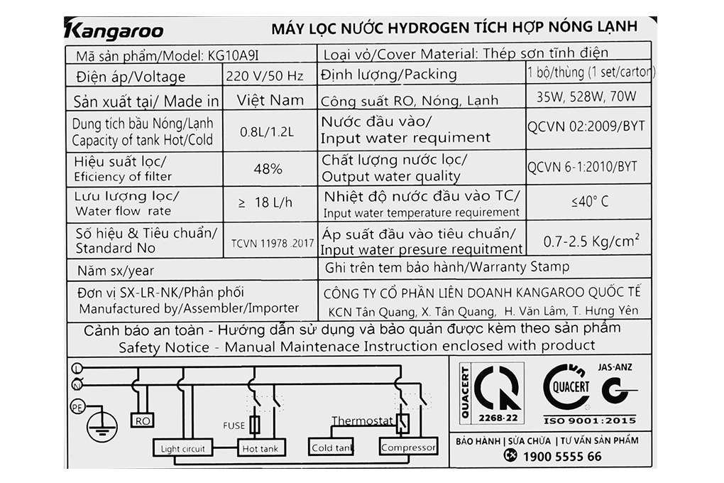Máy lọc nước RO nóng nguội lạnh Hydrogen Kangaroo Infinity 8 lõi KG10A9I Máy lọc nước RO nóng nguội lạnh Hydrogen Kangaroo Infinity 8 lõi KG10A9I