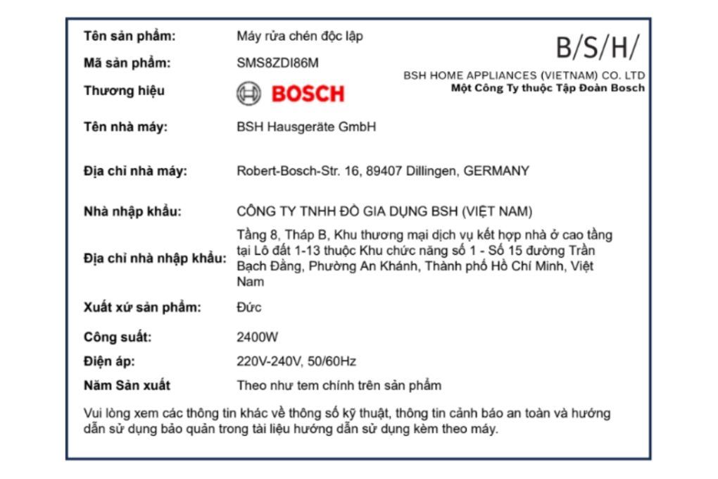 Máy rửa chén độc lập Bosch SMS8ZDI86M Máy rửa chén độc lập Bosch SMS8ZDI86M