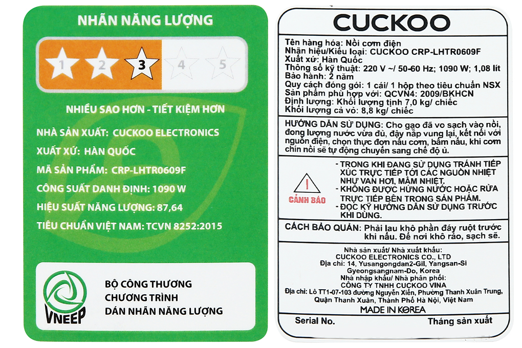 Nồi cơm áp suất cao tần Cuckoo 1.08 lít CRP-LHTR0609F/WHSIVNCV Nồi cơm áp suất cao tần Cuckoo 1.08 lít CRP-LHTR0609F/WHSIVNCV