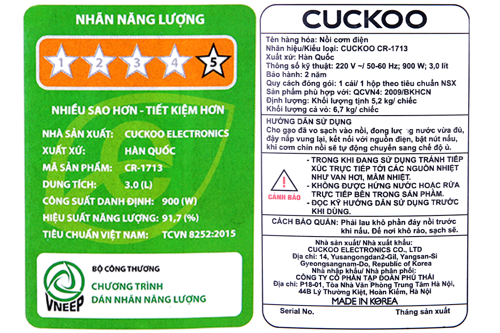 Nồi cơm nắp gài Cuckoo 3 lít CR-1713 Nồi cơm nắp gài Cuckoo 3 lít CR-1713
