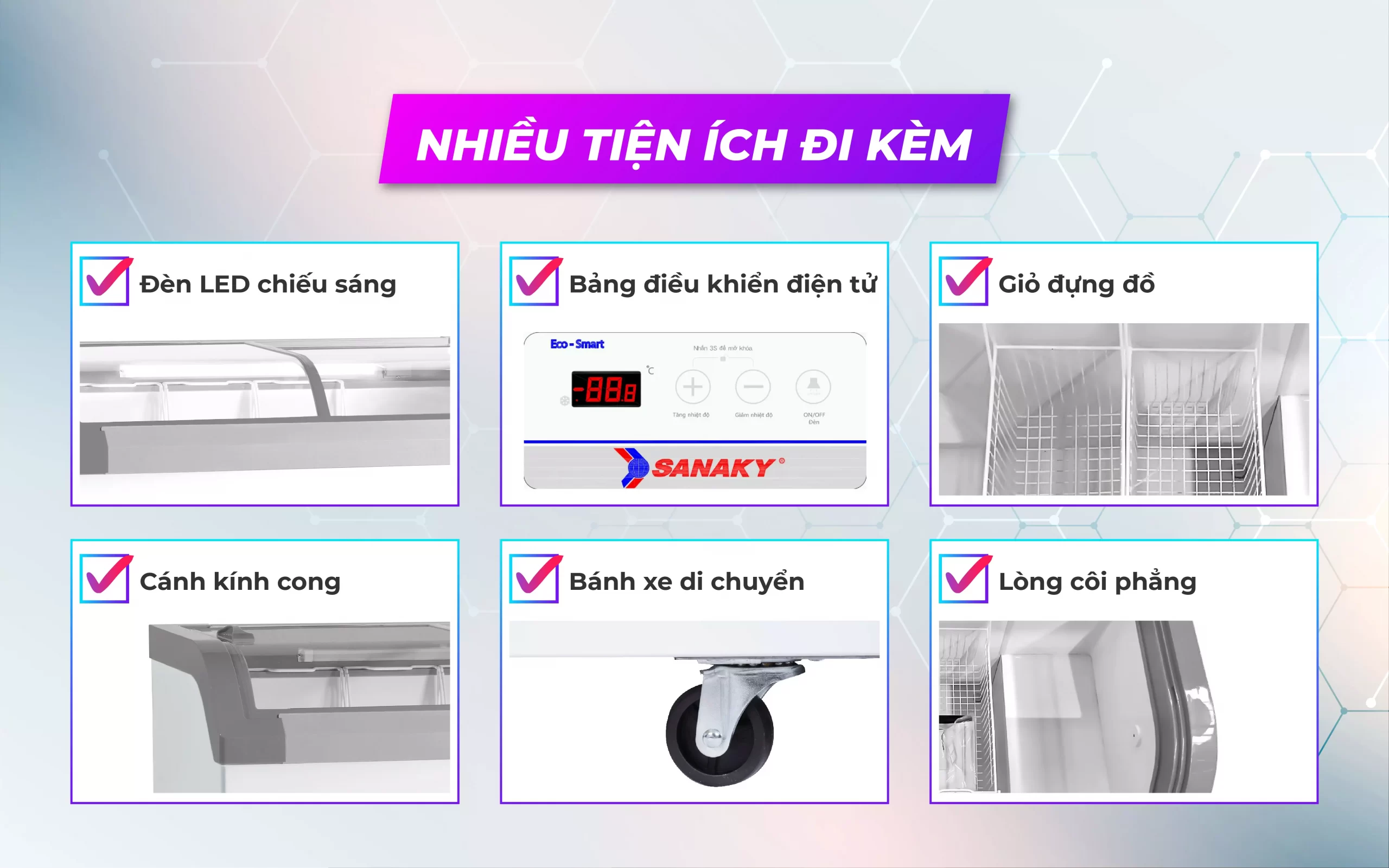 Tủ đông Sanaky kính cong 750L VH-1008KA Tủ đông Sanaky kính cong 750L VH-1008KA