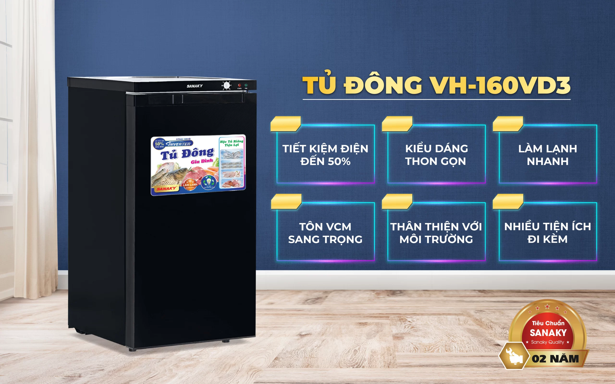 Tủ Đông Sanaky Inverter 118 Lít VH 160VD3