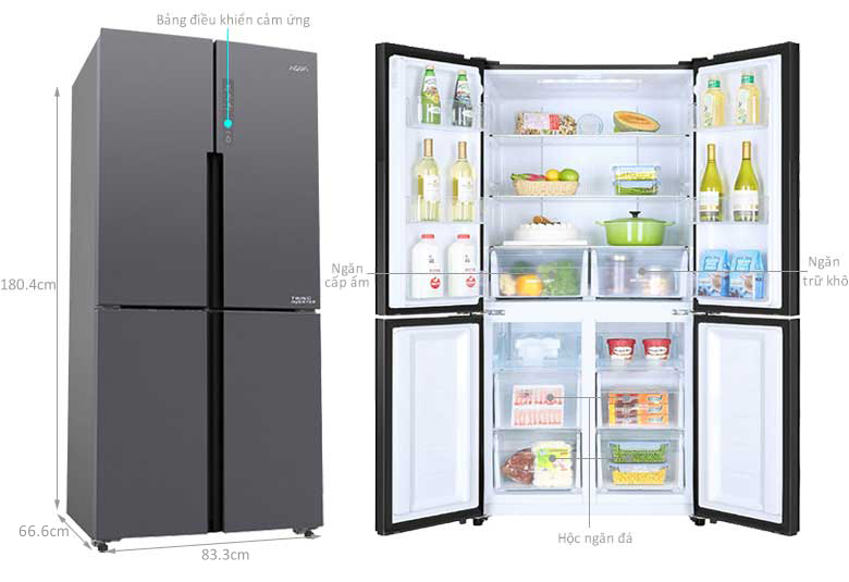 kích thước Tủ lạnh Aqua Inverter 456 lít AQR-M530EM(SLB)