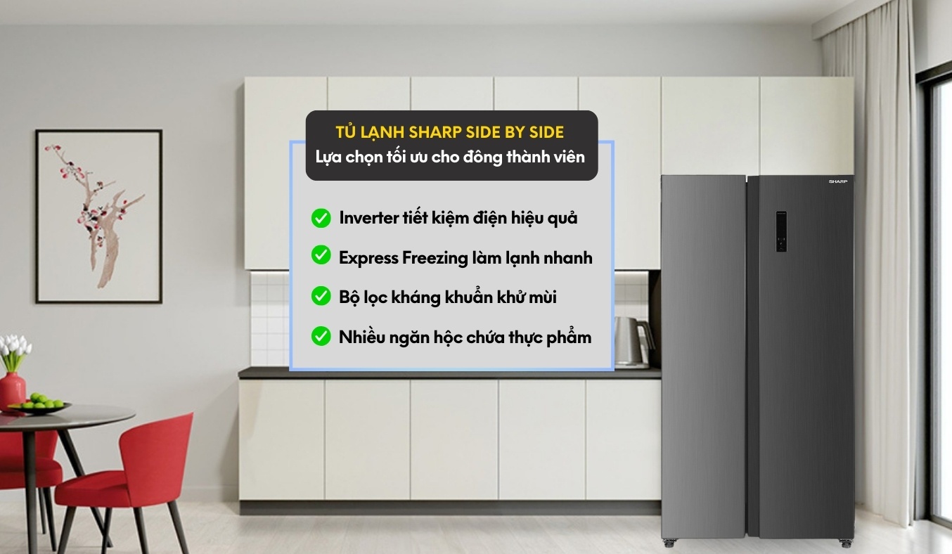Tủ lạnh Sharp Inverter 532 lít SJ-SBX530V-DS diện mạo sang trọng