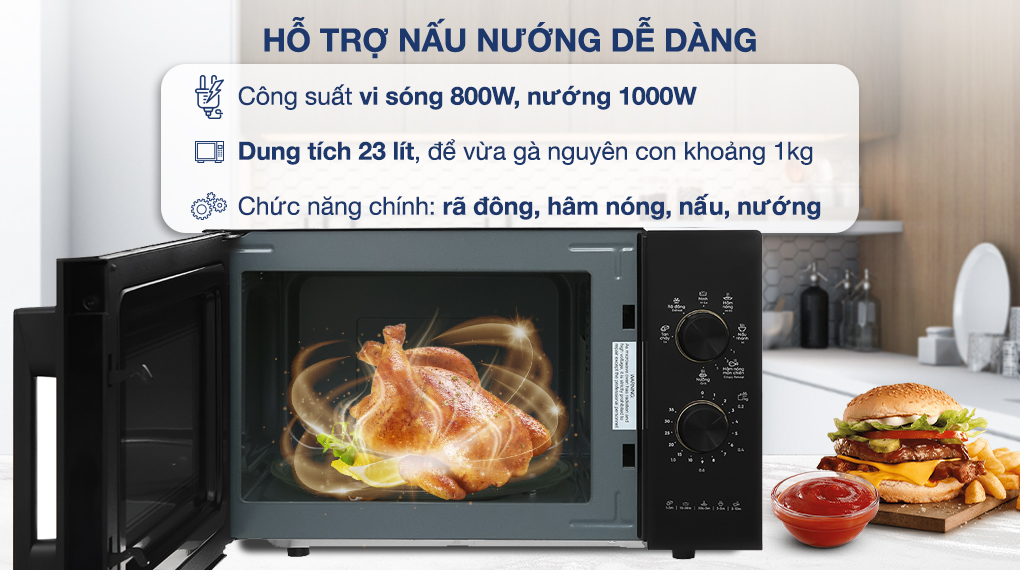 Lò vi sóng có nướng Electrolux EMG23K22B 23 lít - Hỗ trợ nấu nướng